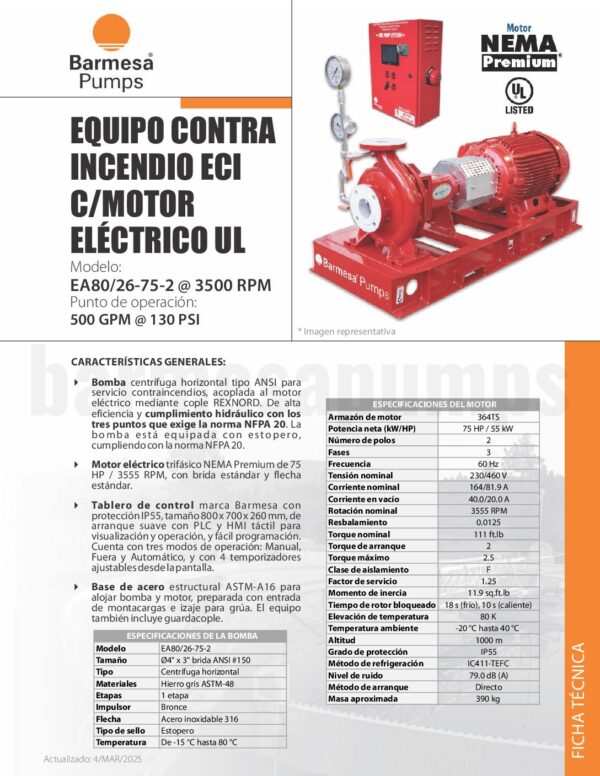 ECI UL MOTOR ELÉCTRICO EA80/26-75-2-460 500GPM@130PSI - Image 3