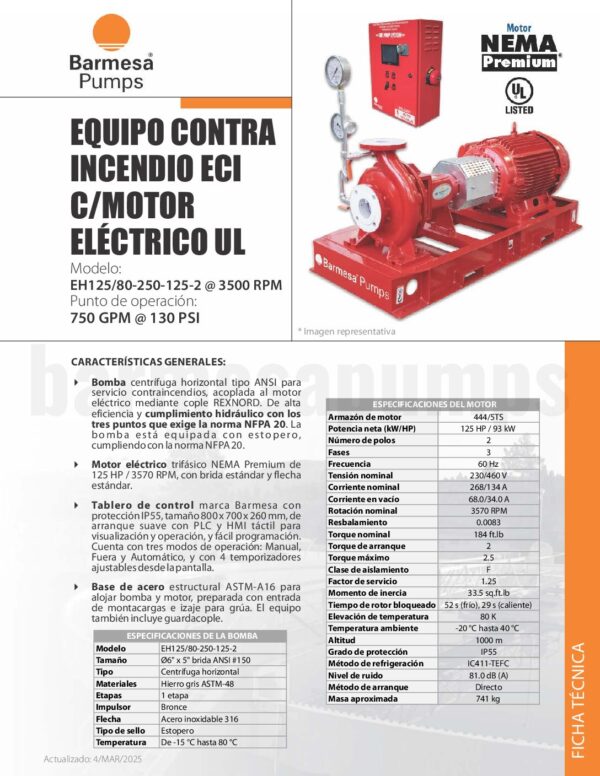 ECI UL MOTOR ELÉCTRICO EH125-80-250-125-2-230 1750GPM@130PSI - Image 3
