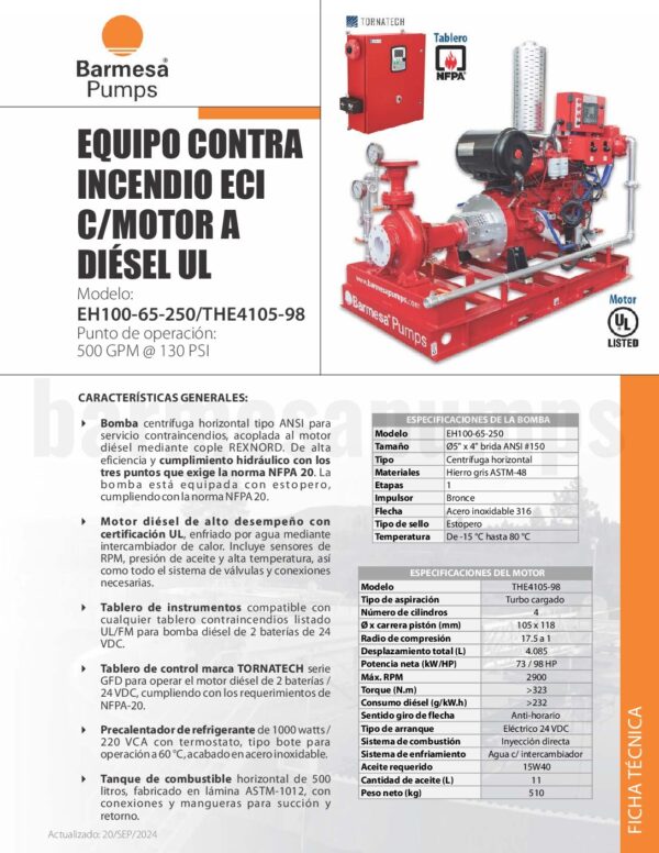 ECI UL MOTOR DIESEL EH100-65-250/THE4105-98  500GPM@130 PSI - Image 4