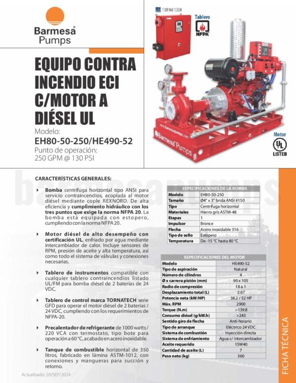 ECI UL MOTOR DIESEL EH80-50-250/HE490-52         250GPM@130PSI - Image 4